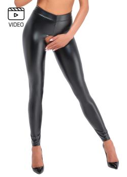 F304 Taboo Wetlook-Leggings mit offenem Schritt und Gesäß